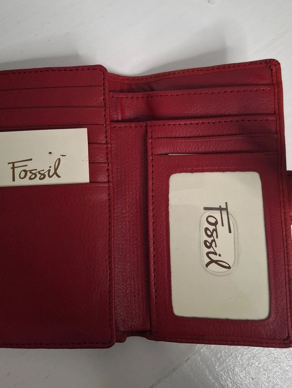 Fossil Red Leather Wallet & Croc Embossed Jewelry Travel Case Set
